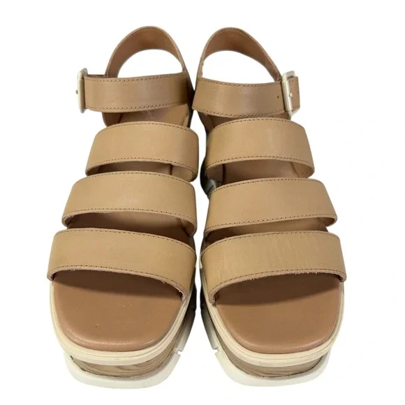 Sorel Joanie III Wedge Sandals Women US10 EU41 Beige Leather Platform Shoes - Picture 5 of 12